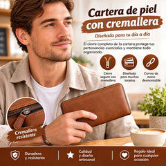 ✨ ¡50% de descuento hoy! 👔 Cartera de hombre con cremallera, gran capacidad, multifuncional, con tarjetero.