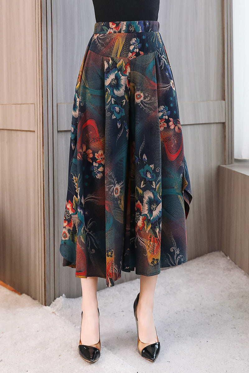 🔥【39%OFF】【XL-5XL】Pantalones de cintura alta, sueltos y adelgazantes con estampado de nueve puntos