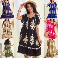 【S-4XL】Vestido de cuello cuadrado con estampado geométrico con múltiples estampados