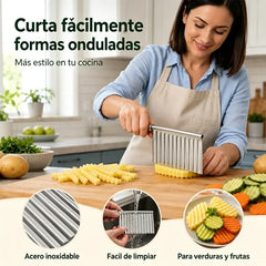 🥔【¡Compra 1 y llévate 1 gratis!】🔪 Cortador de Patatas Ondulado de Acero Inoxidable – Cuchillo para Papas Fritas y Verduras en Forma de Onda 🥔