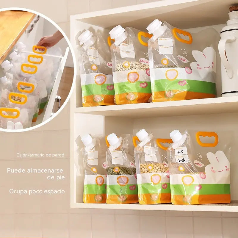 📢📢 ¡50% de descuento! Set de 6 piezas (con embudo) ⏰ Bolsas multiusos para almacenar alimentos, a prueba de insectos y humedad.