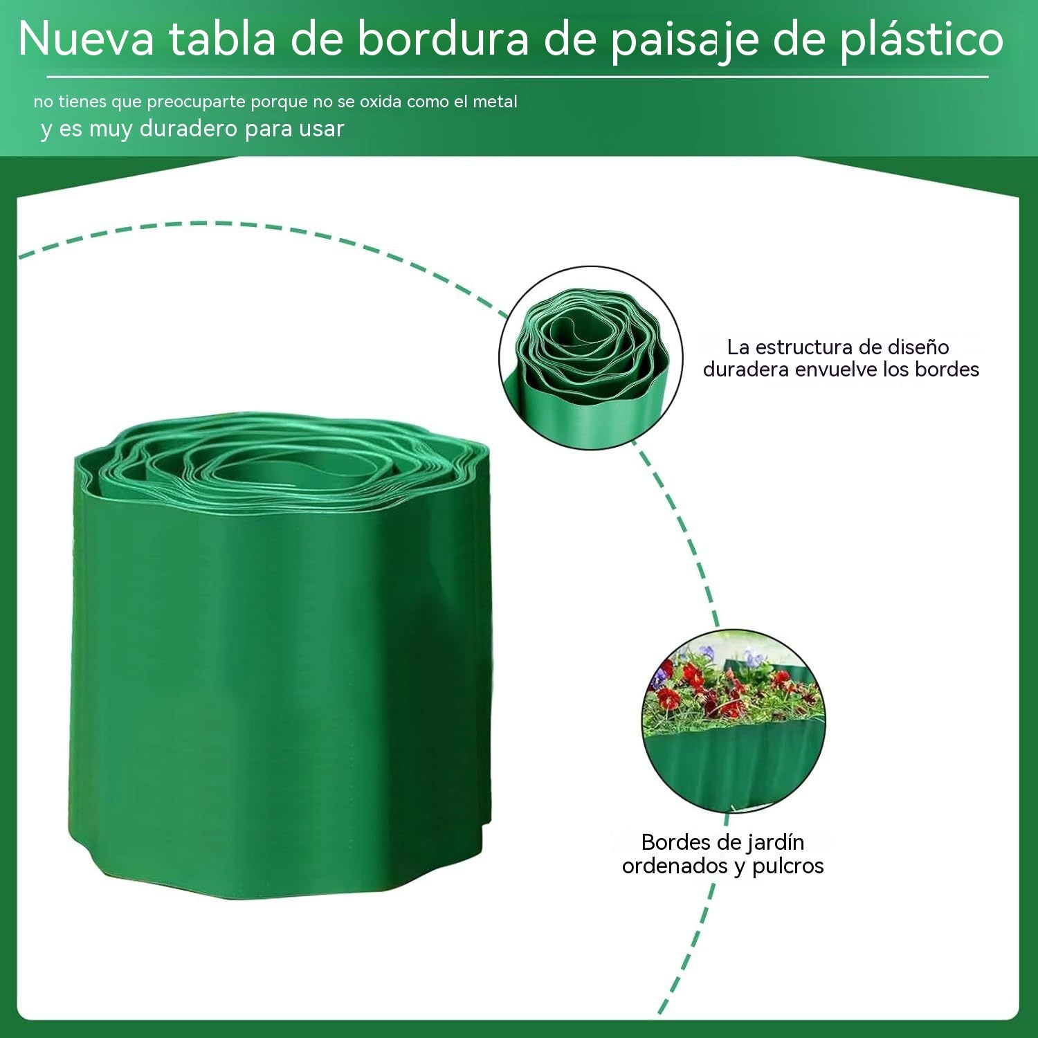[15cm×9m]Valla decorativa de plástico para jardín, barandilla de protección para el borde del césped