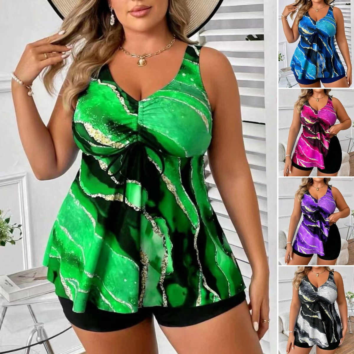 🏖️👙🌴【S-5XL】Costum de baie elegant, mărime plus, cu imprimeu