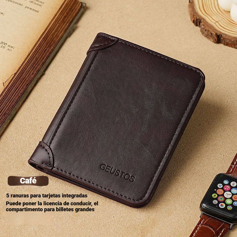 🐂✨ Nueva cartera de cuero genuino para hombre con sistema antirrobo