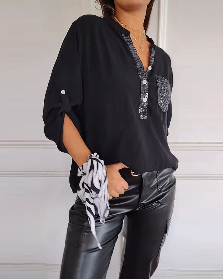 🔥【S-5XL】nueva camisa casual de color sólido con cuello en V