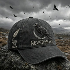 🐦‍⬛🧢 Gorra vintage Nevermore Raven | Sombrero gótico para amantes de las aves(Circunferencia de la cabeza aproximada: 56-60 cm)