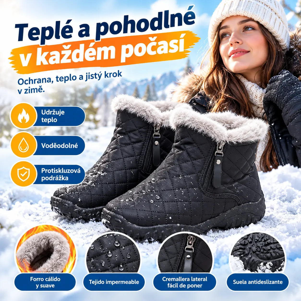 💥【Velikosti 35-40】Nové dámské sněhule z roku 2026 - Teplé zimní boty s tlustou podrážkou, stylové a pohodlné
