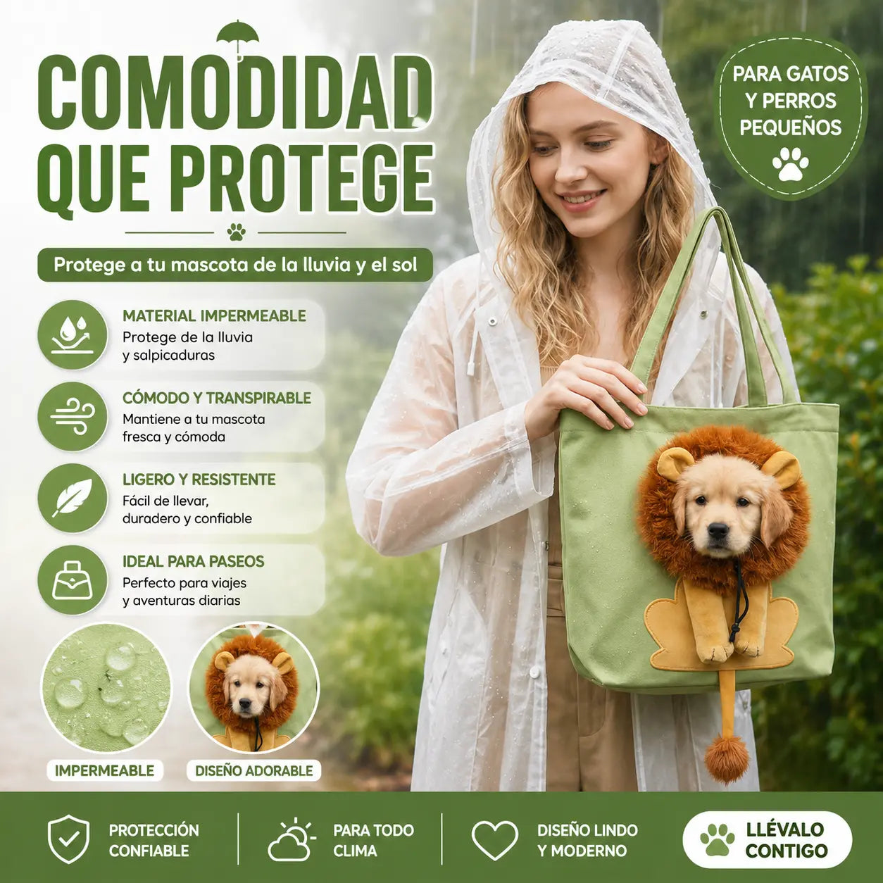 🥳¡Más vendido!🥳💞¡Más de 10.000 unidades vendidas! ✅Bolso de viaje para mascotas: diseño de cabeza abierta, estampado de melena de león, hecho de material de lona resistente.