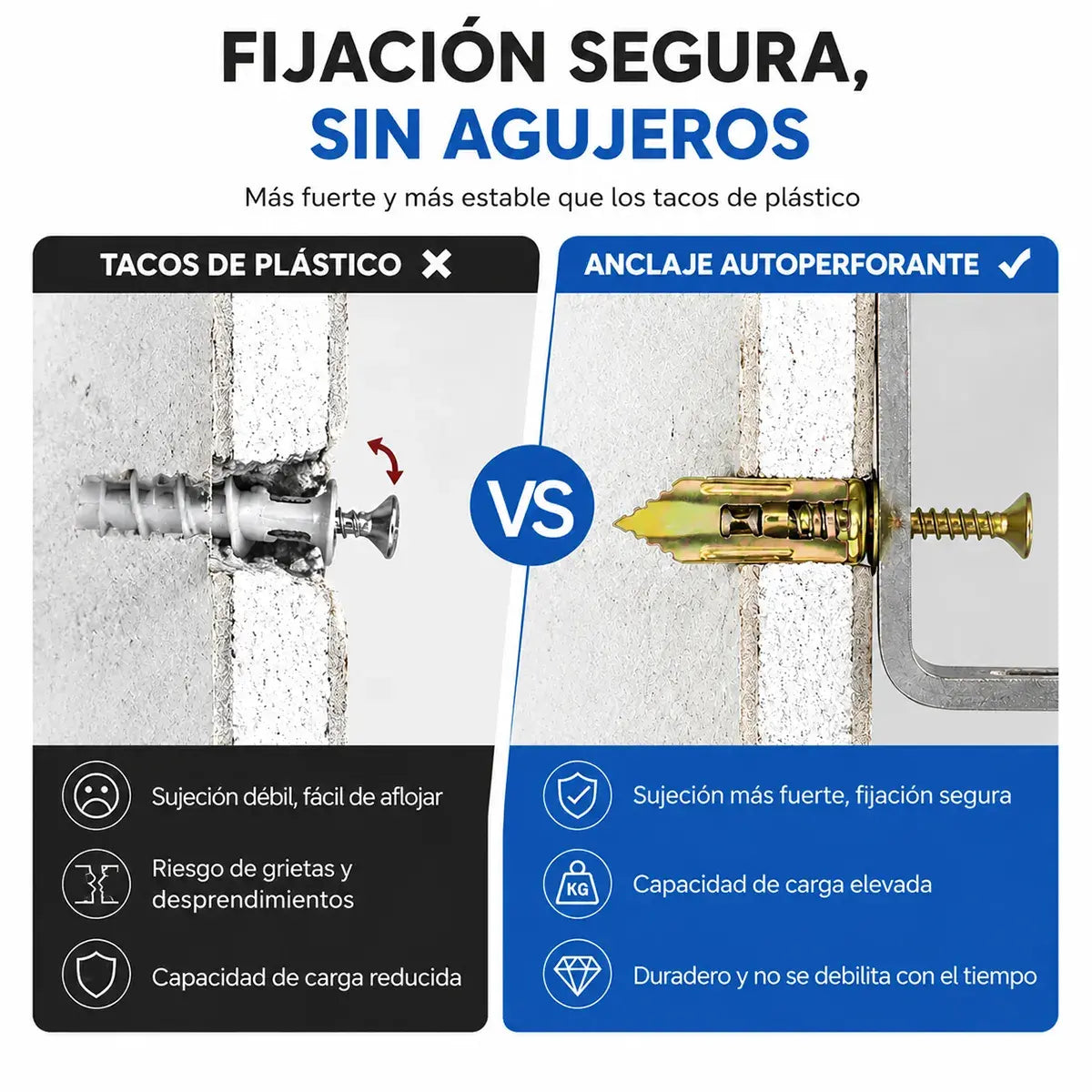 🧱🛠️ Kit de 160 tacos autorroscantes con tornillos | Anclaje de expansión para paredes y techos