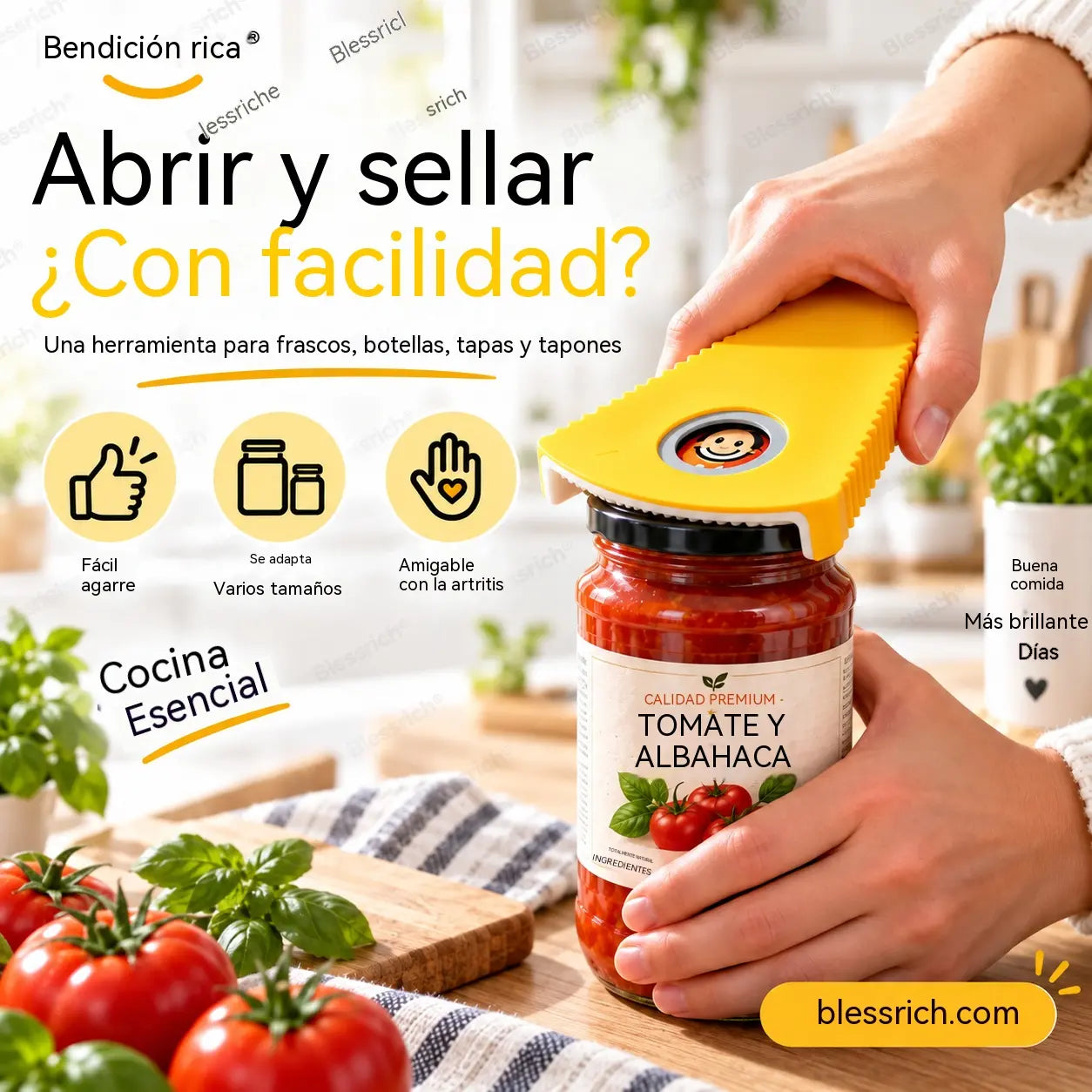🥳Compra uno y llévate otro gratis🥳✅¡Más de 50.000 unidades vendidas! Abrelatas multifuncional: abre 6 tipos de tapas; cuenta con un diseño antideslizante y un agarre cómodo.