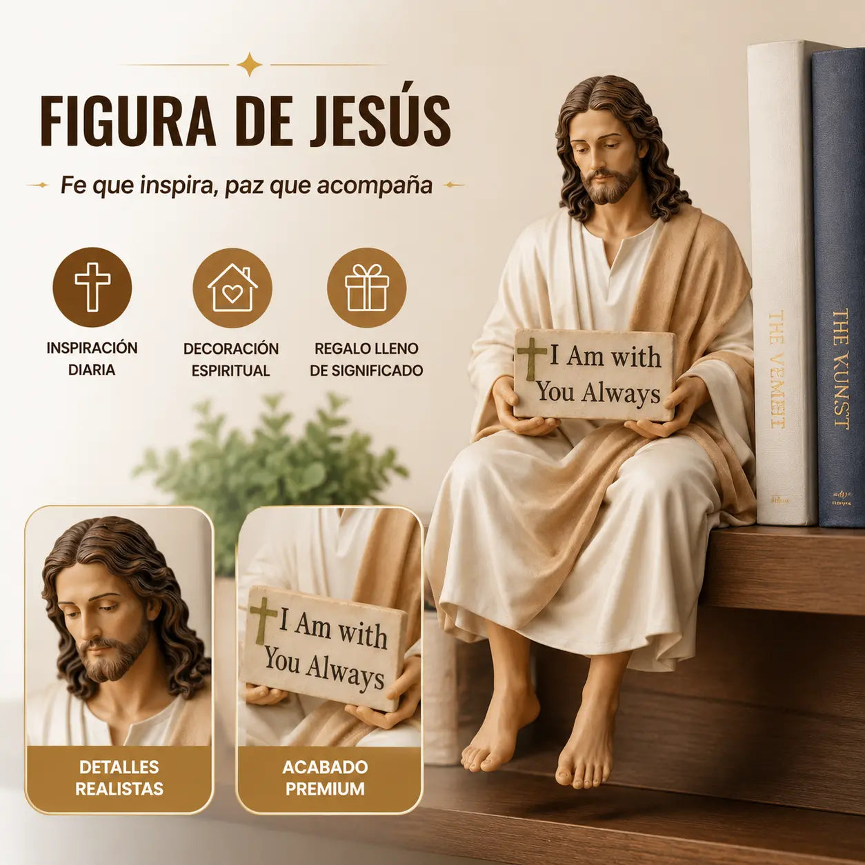 🔥💌Estatua de Jesús de resina pintada a mano ~ Recordatorio diario: nunca estás solo.