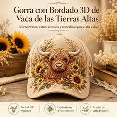 ✨Gorro con bordado 3D de vaca de las Tierras Altas🧢(Transpirable, ligero, cómodo y de corte unisex)