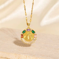✨Collar de lujo, collar dorado con diseño en relieve de la Virgen María
