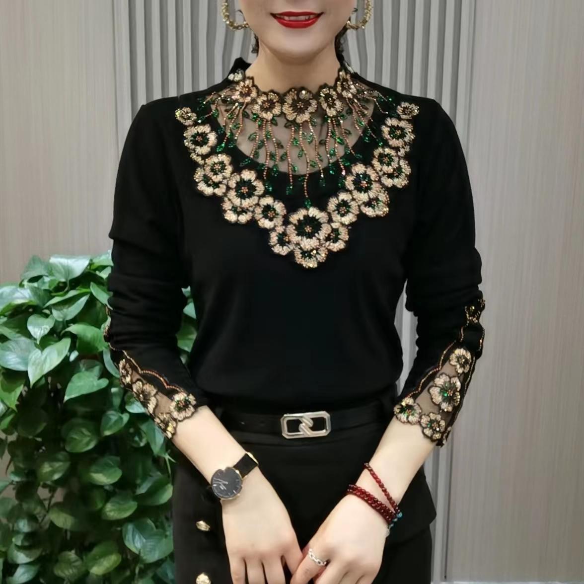 🔥【XL-6XL】😍Nueva blusa otoño-invierno con mangas largas y cuello de terciopelo de alta calidad