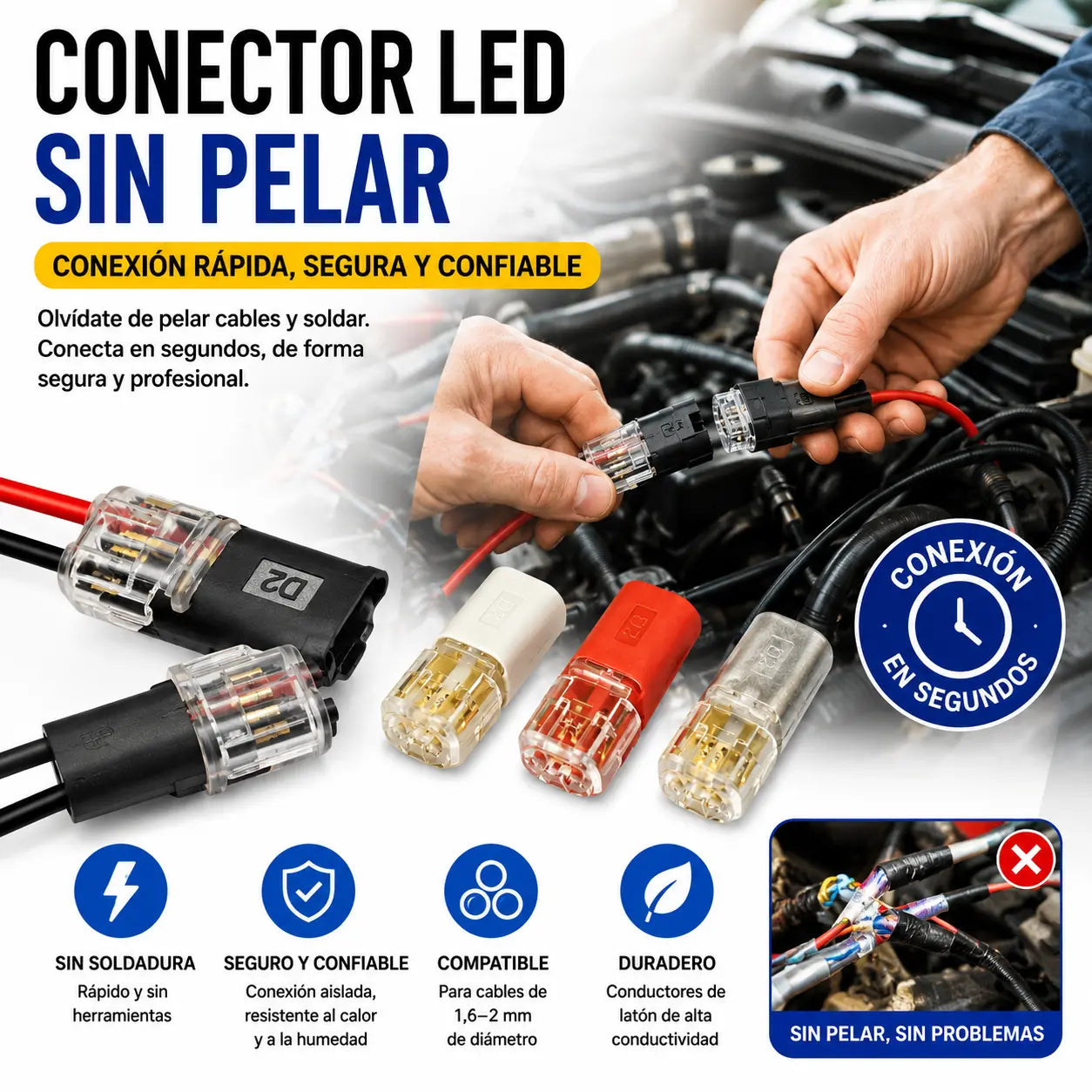 【50 artículos por 24 euros】Conector de doble cable con hebilla de bloqueo, cierre de seguridad, antideslizante