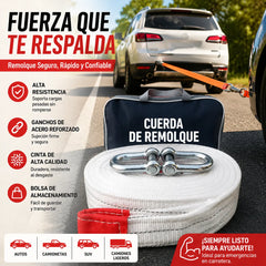 🚗🔗💪 Cuerda de remolque para coche, 5 m de largo - capacidad de carga de 10 toneladas, material de doble capa, incluye bolsa de almacenamiento.