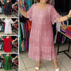 🔥[S-5XL]Nuevos vestidos de encaje de manga corta con cuello redondo