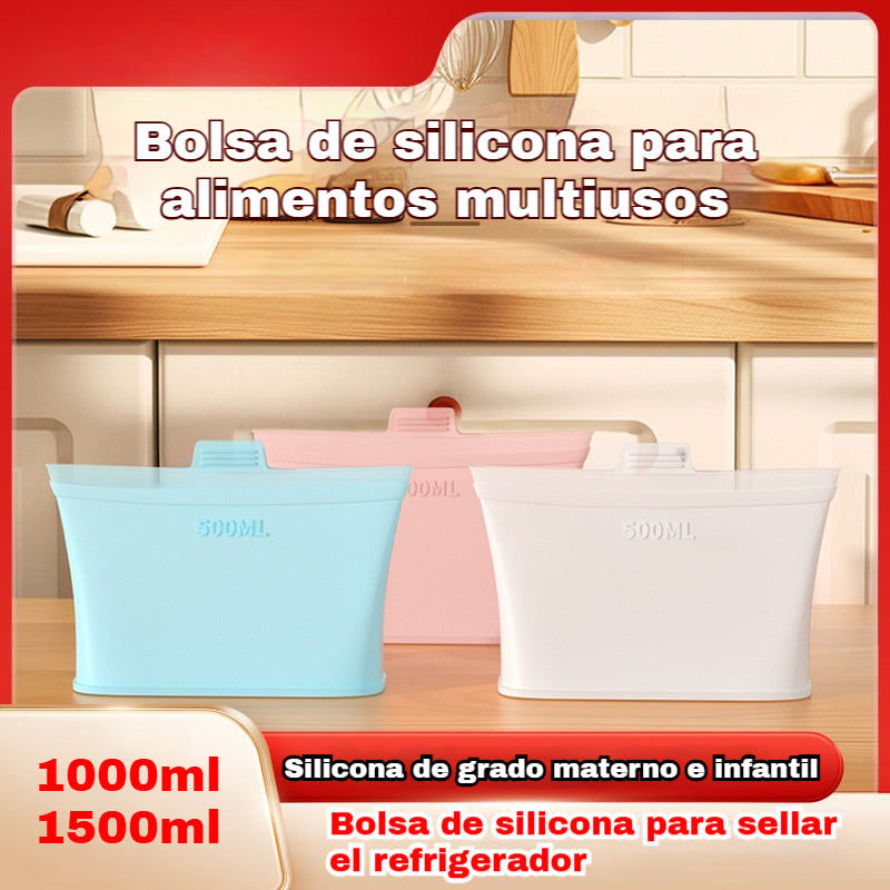 【1000ml+1500ml】Bolsas de silicona aptas para alimentos para sellar el refrigerador/bolsas para almacenar alimentos.