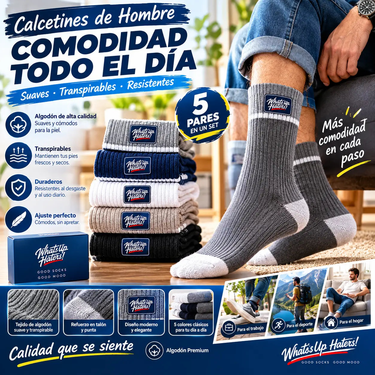 🔥🧦✨🎉【Paquete de 10 pares】Nuevos calcetines de algodón puro para hombre, suaves y cómodos: absorben el sudor y resisten los malos olores