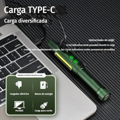 🔦 Linterna de trabajo recargable con doble luz | Enfoca e ilumina con un solo clic, luz focal + luz amplia COB, ideal para reparaciones