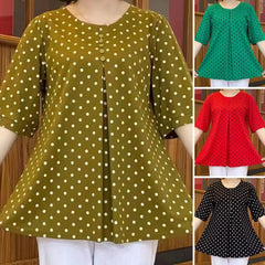 ❤️Camisa de manga corta con estampado de lunares de nuevo estilo✅Cubre la barriga y te hace lucir delgada✅Tela cómoda que no se decolora