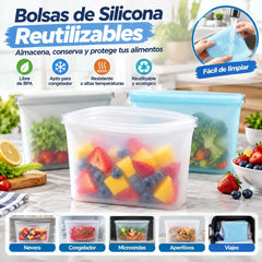 ✨【1000 ml + 2000 ml, set de 2 piezas】Bolsas de almacenamiento de silicona reutilizables con cierre