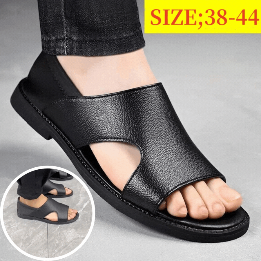 【38-44】Sandalias de verano 2025 para hombre de piel de vaca, transpirables, huecas, antideslizantes, informales