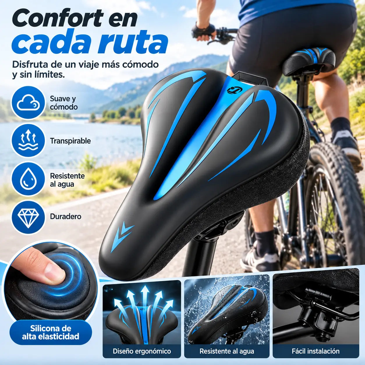 🚲Funda para sillín de bicicleta de montaña, fabricada en cuero de silicona grueso e impermeable, ultrasuave.