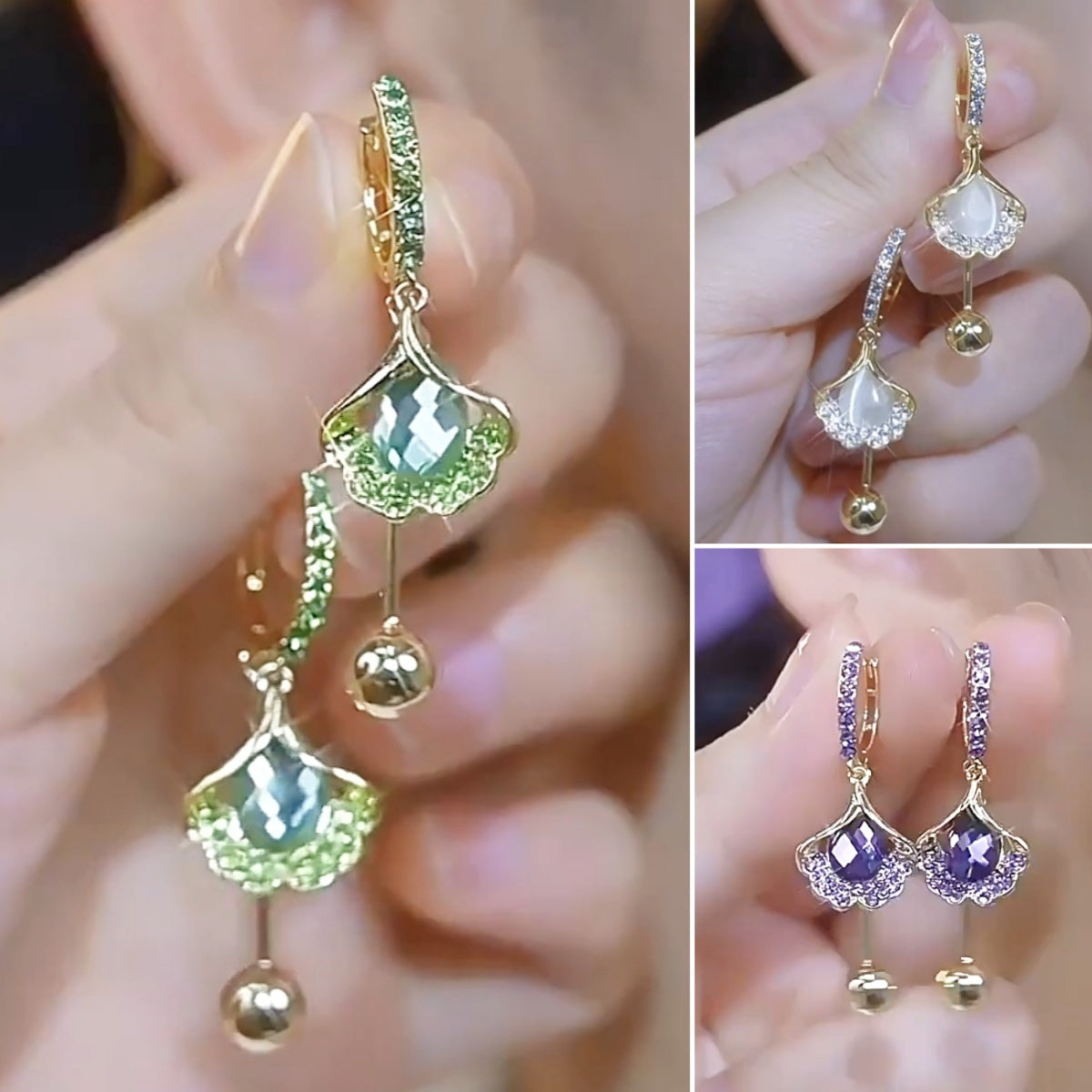 🔥✨【3 artículos: Verde + Blanco + Morado】💓Pendientes de ojo de gato, pendientes de moda y exquisitos.
