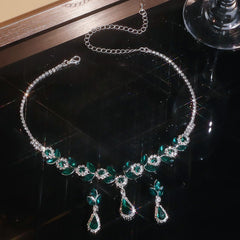 🎁✨️(pendientes + collar) 💎Nuevo conjunto de collar y aretes de diamantes en forma de lágrima
