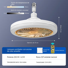 💡❄Ventilador y luz integrados para uso doméstico- atenuación tricolor🌈