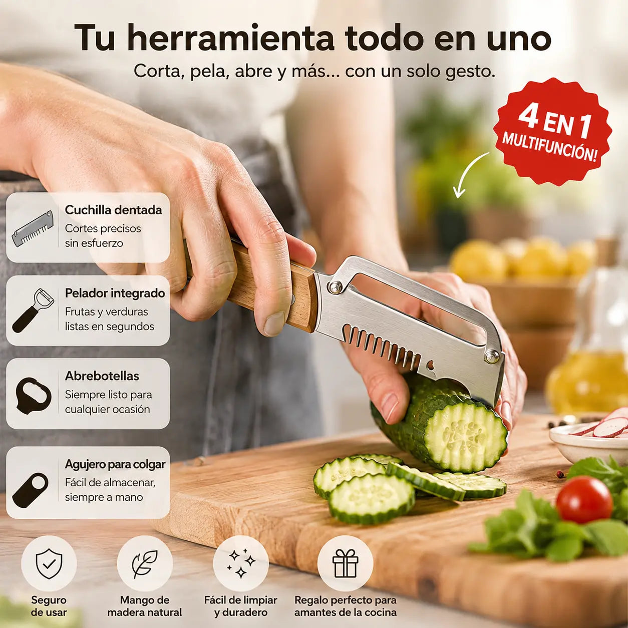 【Compra 1 y llévate 1 gratis 】 Pelador de cocina multifuncional 3 en 1: ¡Pela, corta y abre botellas!