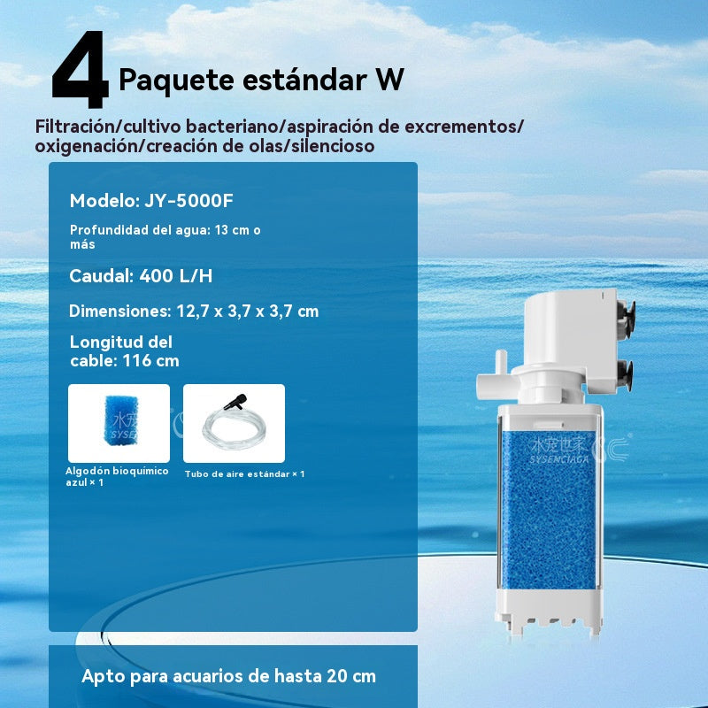 Circulación de agua por olas multifuncional para acuarios, oxigenación, limpieza de heces de peces, cambio de agua, filtro de cultivo bacteriano, sistema de circulación de purificación de agua todo en uno