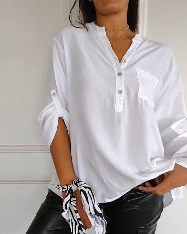 🔥【S-5XL】nueva camisa casual de color sólido con cuello en V