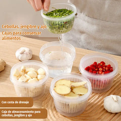 🧅【¡Compra 1 set y llévate otro de regalo!】🧄 Contenedor Organizador 2 en 1 con Escurridor y Tapa Hermética | Caja Apilable para Nevera 🥬✨