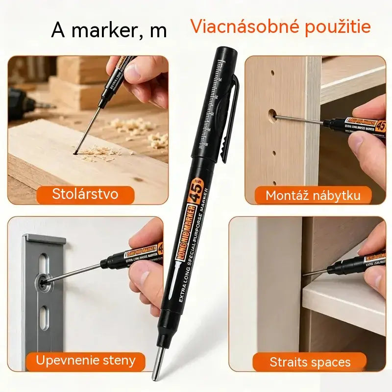 🖊️🔩【Sada 10】45 mm fixiek s dlhým hrotom na hlboké otvory – znovu naplniteľné a opakovane použiteľné – ideálne na stavebníctvo, obkladanie a tesárstvo 🏗️✨