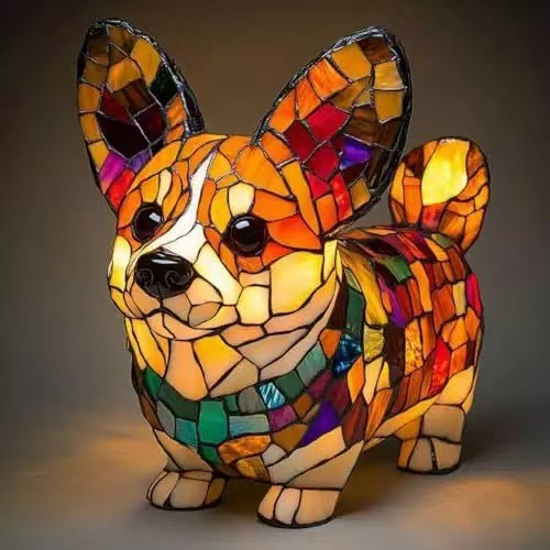 🐱🐶Adornos de resina, luz nocturna LED, arte, estatua de animal, decoración creativa para oficina, hogar, interruptor con puerto USB
