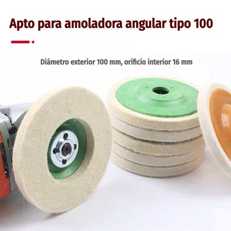 【10 artículos】Disco de pulido de lana para amoladora angular tipo 100.