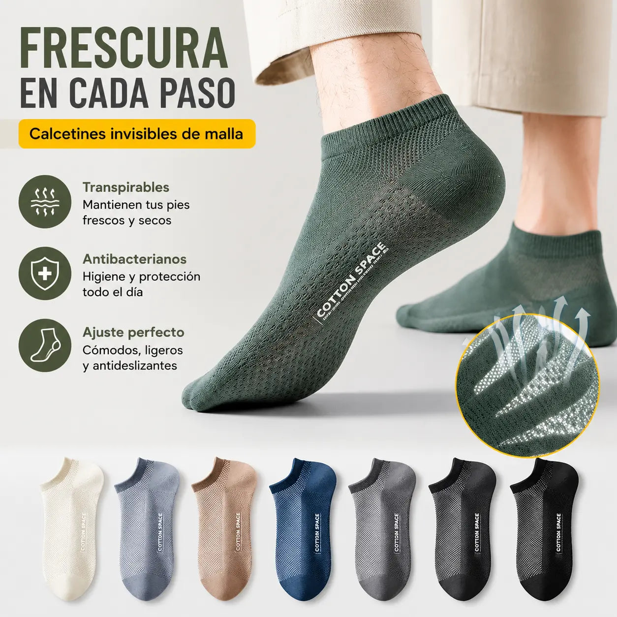 🔥【10 pares】🧦🧦 Calcetines cortos de hombre, calcetines náuticos, calcetines finos de verano, resistentes al olor y absorbentes.