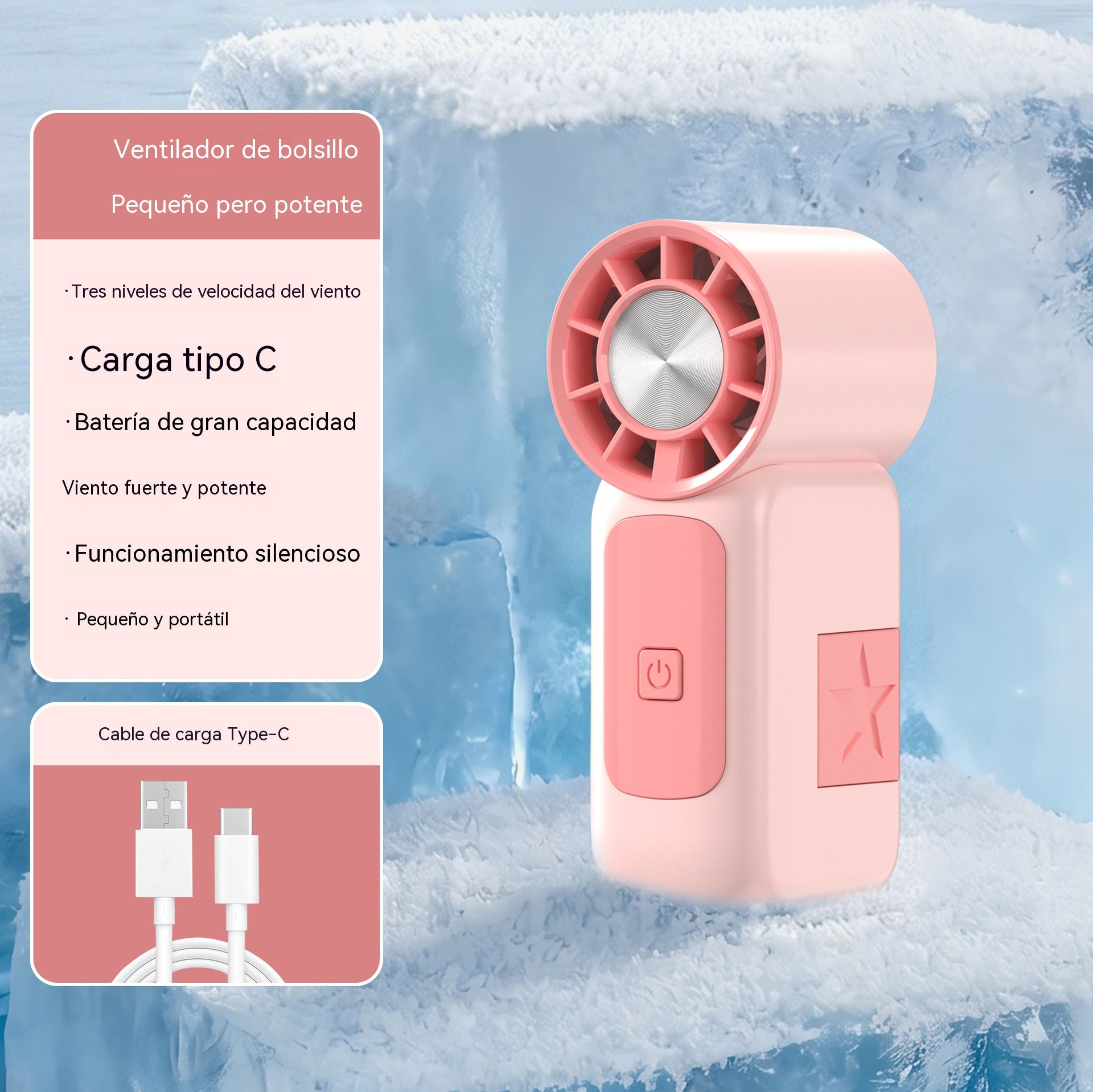 ☀️¡Imprescindible para el verano! Mini ventilador portátil ligero, de alta velocidad y larga vida útil. 🔋Compatible con carga USB.