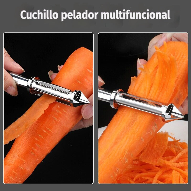 ✨【Compra 1 y llévate 1 gratis】✨🍴 Pelador de acero inoxidable multifuncional 5 en 1｜Pelar / Rallar / Abrir botellas / Quitar ojos de papa【2 unidades a 24 euros】