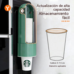 Dispensador de vasos desechables, para montaje en pared en el hogar.