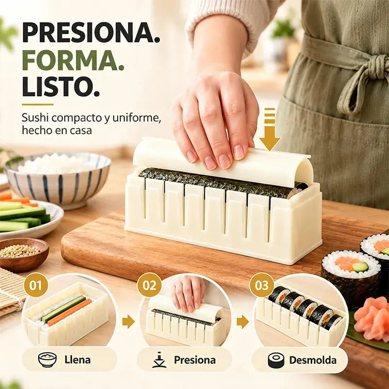 🍣 Kit de moldes para sushi y onigiri – incluye formas de corazón, cuadrado y redondo, guía de corte y accesorios 🍱