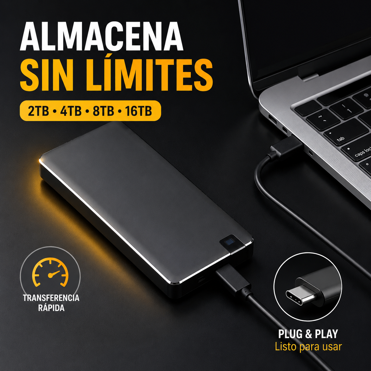💾⚡【16TB】Disco duro SSD de gran capacidad – Transferencia ultrarrápida de 1050MB/s 🚀