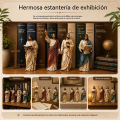 🔥 Último día: 50% de descuento - ✝️Conjunto de decoración de estantería con estatua de Jesús🙏Un compañero sagrado en tu camino diario de fe📚
