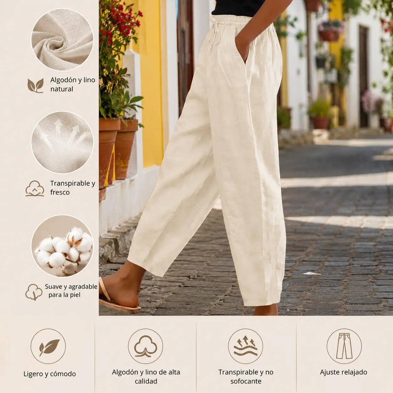 😍💕Último día de rebajas: 50% de descuento💕Pantalones casuales de algodón y lino para mujer