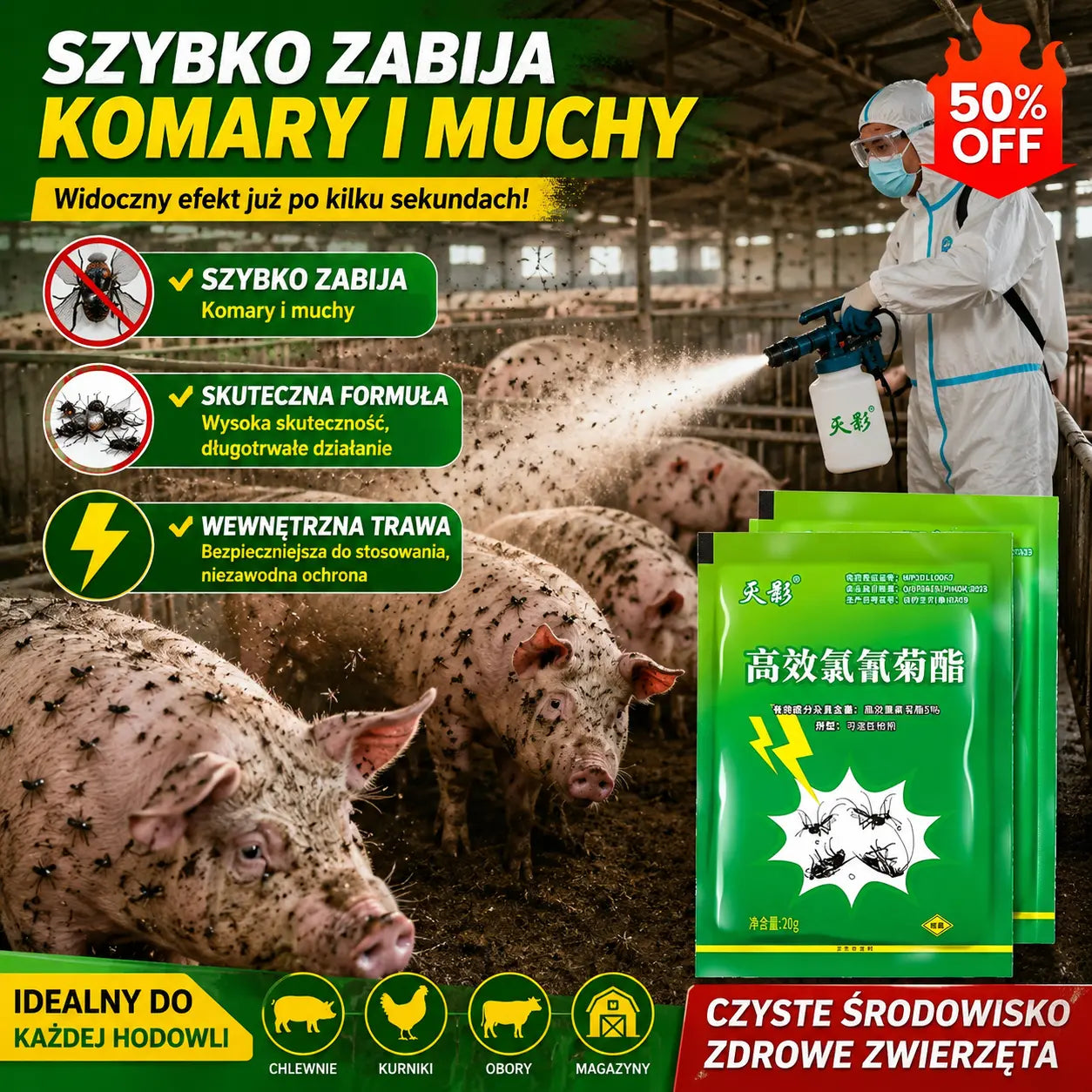 🦟【10 saszetek】❤️Specjalnie zaprojektowane do zabijania komarów i much na farmach, jedno opakowanie zabija pchły/szarańcze/karaluchy/muchy/komary!