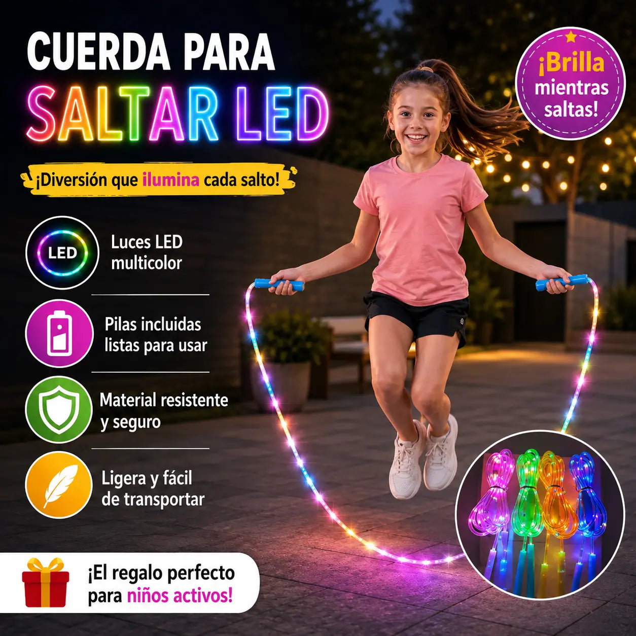🏃【Compra 1 y llévate 1 gratis】🌈 Cuerda para saltar con luz LED para niños