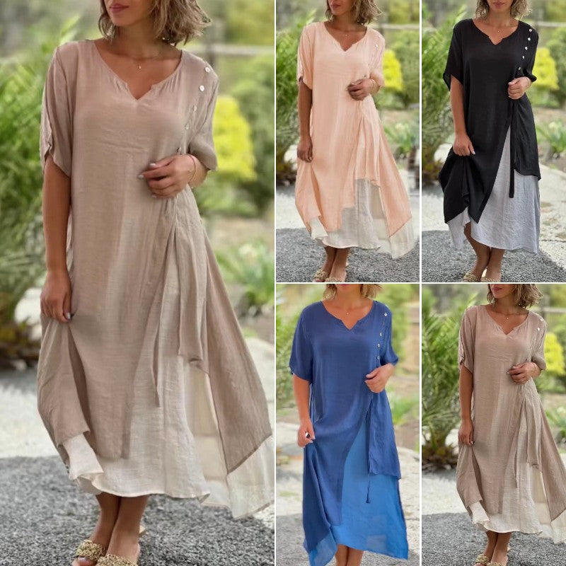 😍Venta caliente: vestido de ropa interior de algodón de dos piezas irregular con cuello en V falso de moda