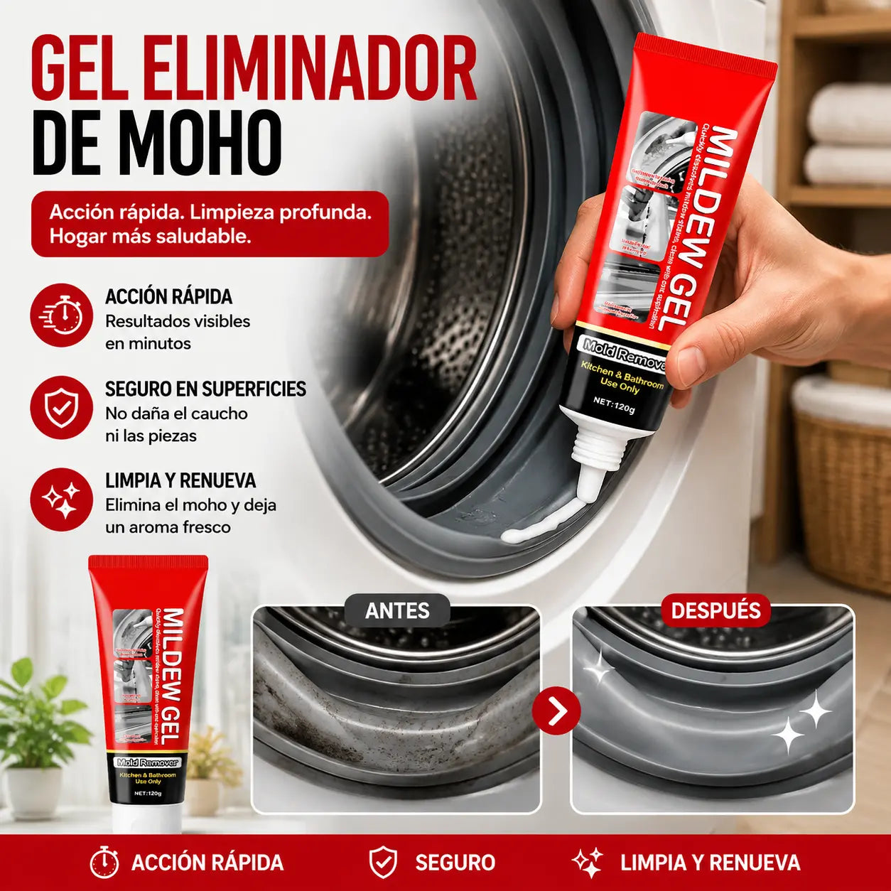 🔥 ¡50% de descuento! Potente gel removedor de moho: se adhiere firmemente a azulejos, lechada y selladores. ¡No necesita frotar, solo aplique, espere y limpie! 🧽✨